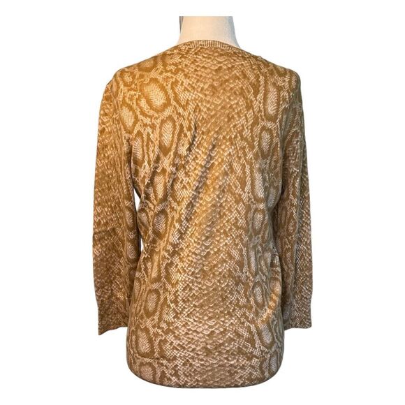C Wonder Snakeskin Print Cardigan Sweater Tan Brown Knit Long Sleeve Crewneck - Picture 2 of 5